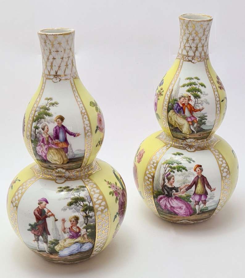 Pair of Meissen Hand Painted Vases