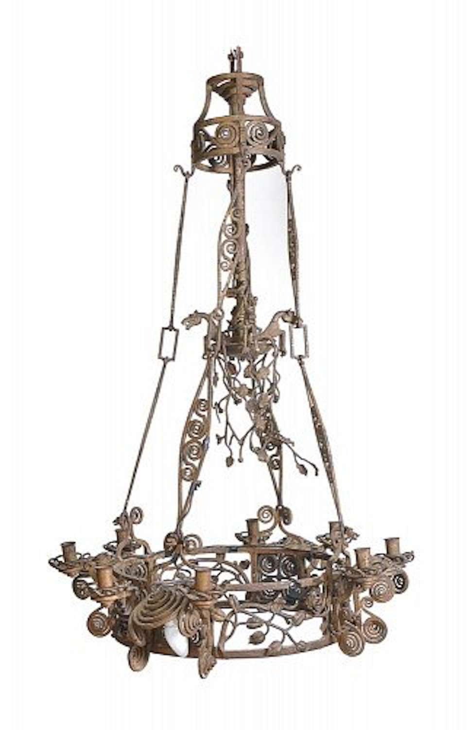 A Continental Wrought Iron Chandelier c1900