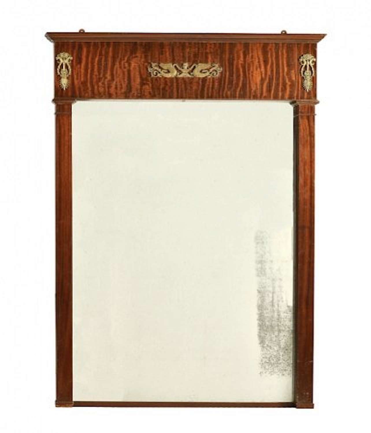A Mahogany and Gilt Metal Large Wall Mirror in Empire Taste
