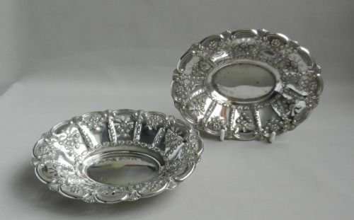 Pair Antique Silver Bon Bon Dishes