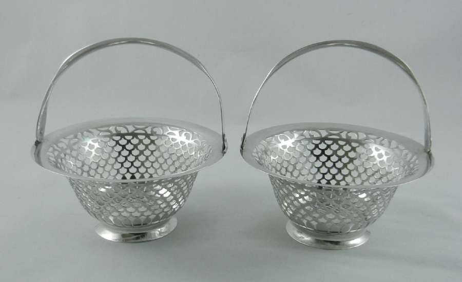 Pair Antique Silver Sweet Baskets.