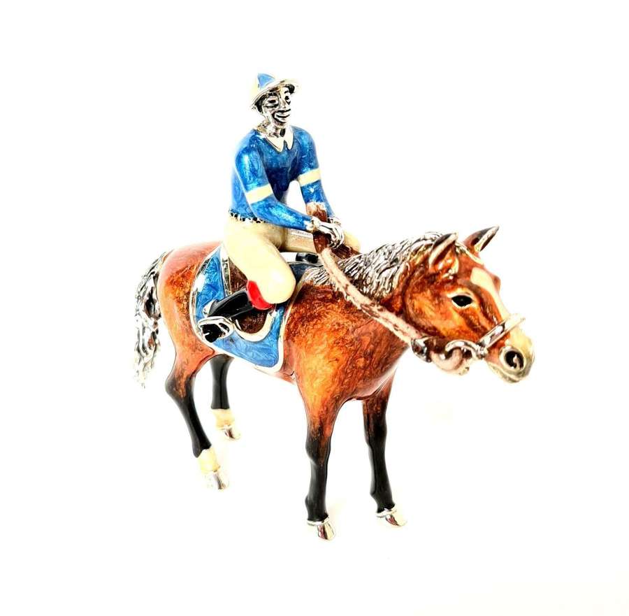 Silver and Enamel Jockey on Horse