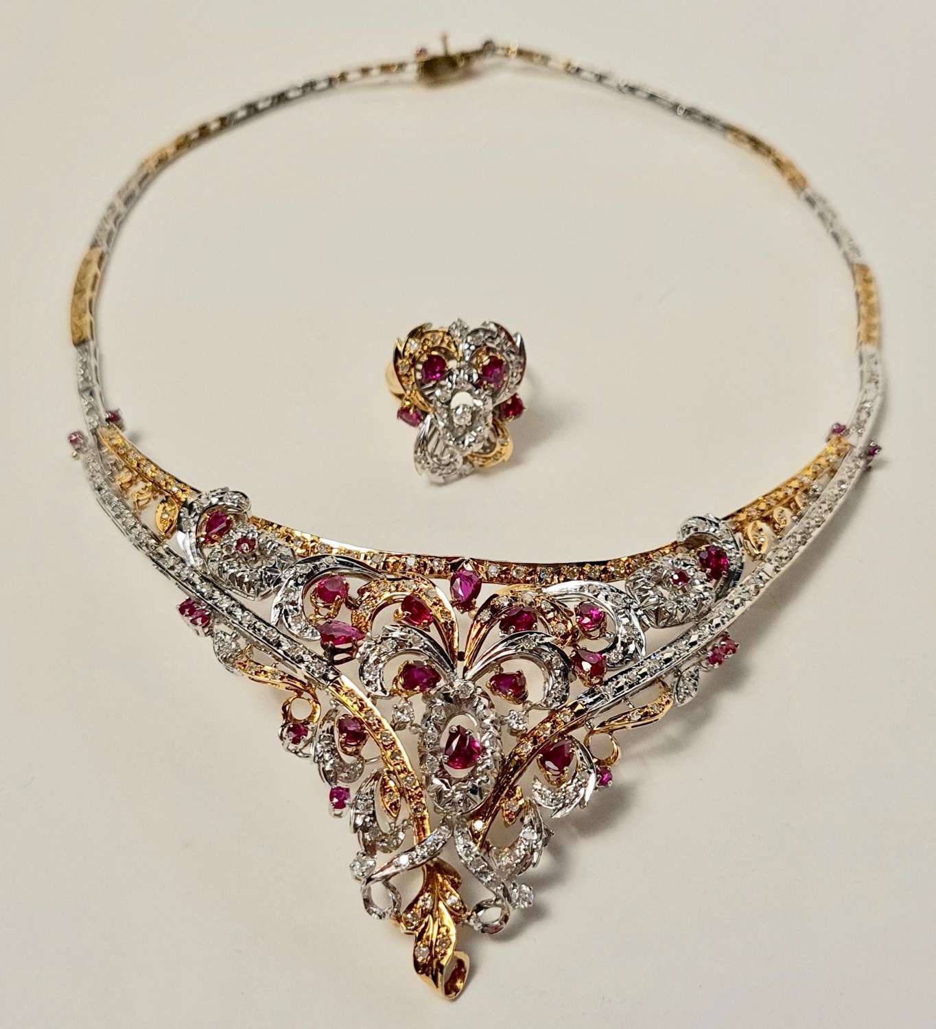 A Magnificent Ruby and Diamond Demi-Parure, Necklace and Dress Ring