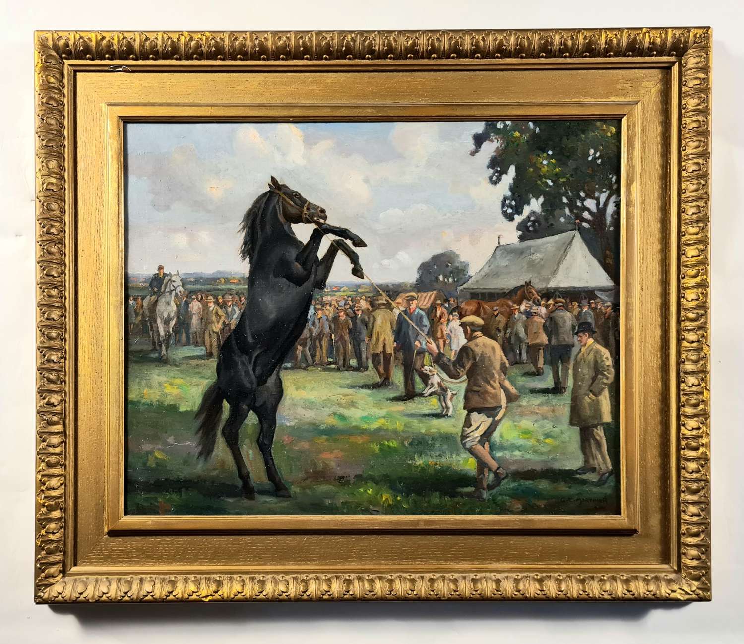 Geoffrey E. Mortimer (1895-1986) Horse rearing, at a racehorse sale