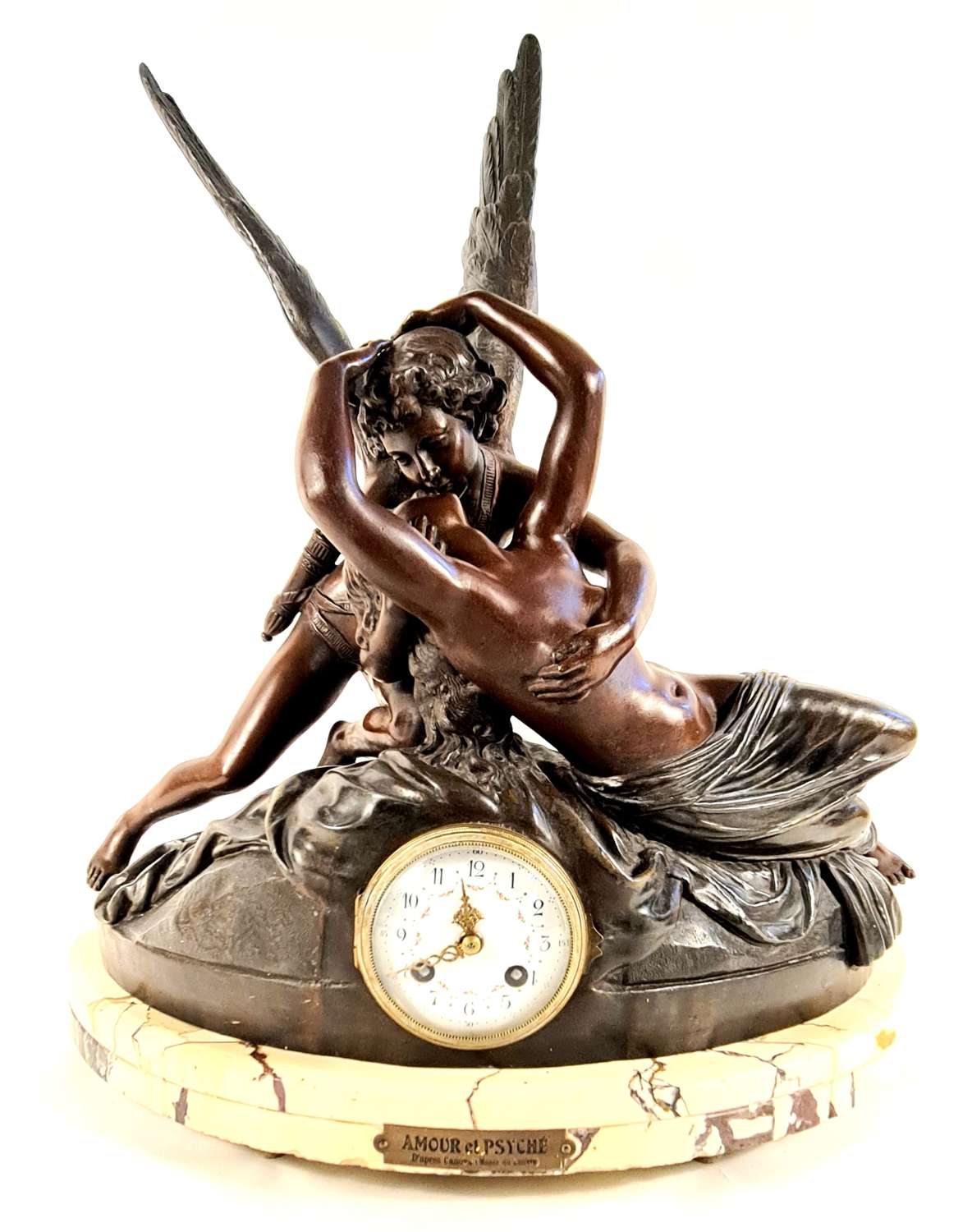 French Eight Day Clock, and Spelter Sculpture