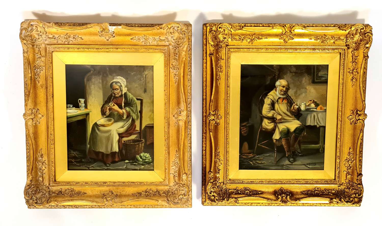 19th Century Oil on Canvas Farmer and Wife