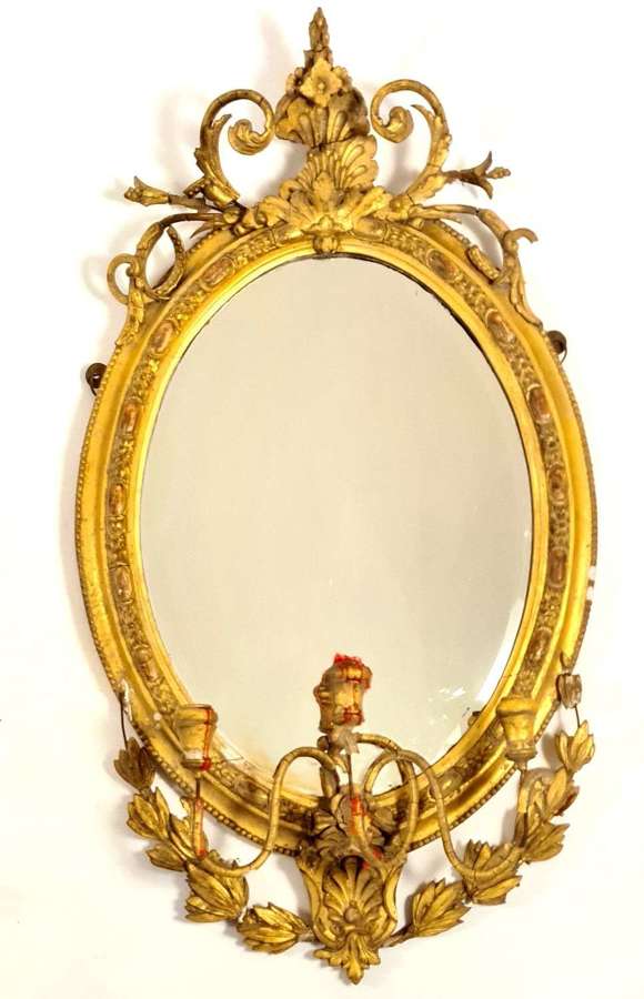 Gilt and Composite Three Sconce Mirror