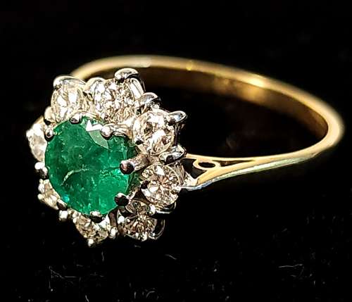Emerald and Diamond Cluster Ring