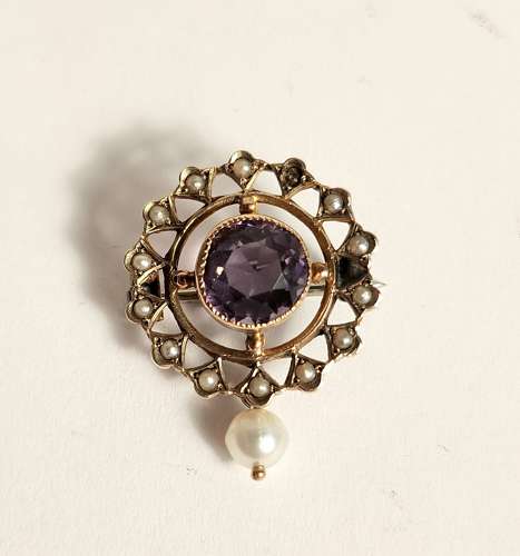 Pearl and Amethyst Brooch