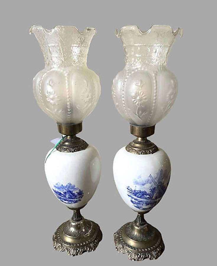 Gorgeous Pair of Delft Table Lamps