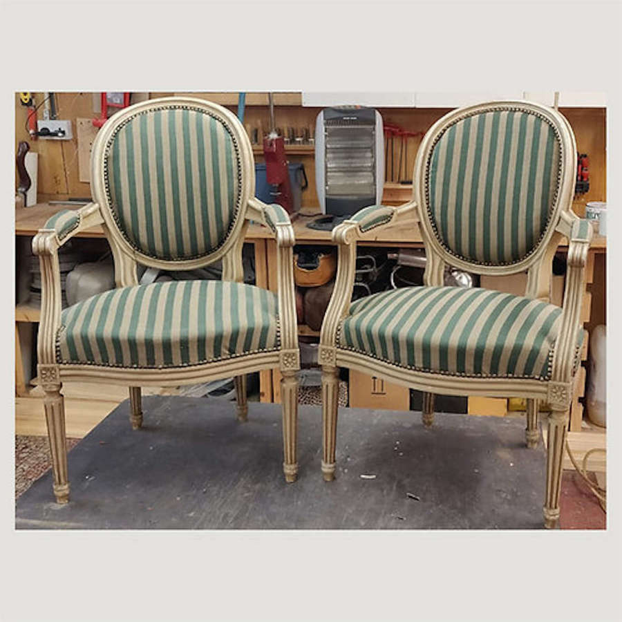 Pair of Striped Fauteuils Chairs