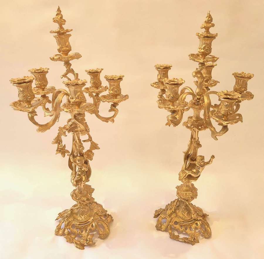 A Magnificent Pair of French Ormolu Candelabra
