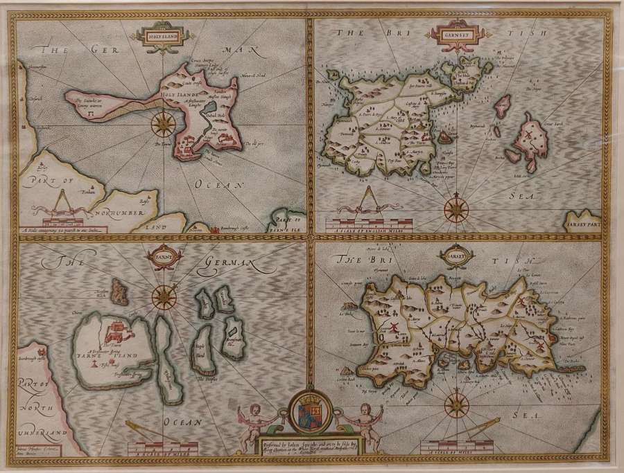 Antique Map of Garnsey, Jarsey, Farne and Holy Island by John Speed