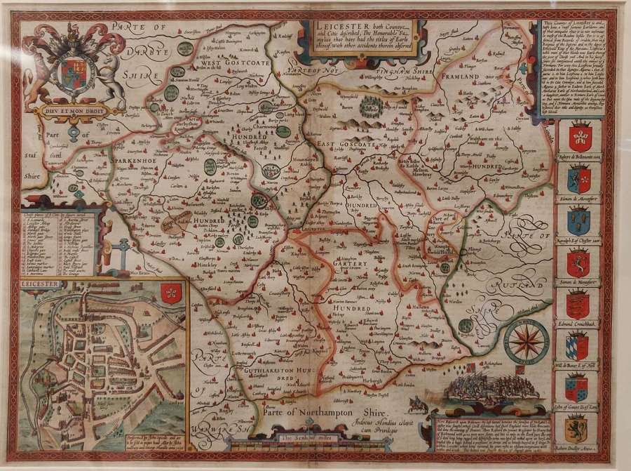 Antique Map of Leicestershire by John Speed Circa 1612